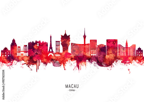 Obraz na płótnie Macau China Skyline Red w salonie