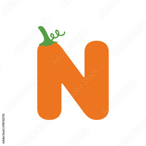 Logo con letra inicial N con forma de calabaza para tarjetas y felicitaciones de Halloween o del Día de Acción de Gracias
