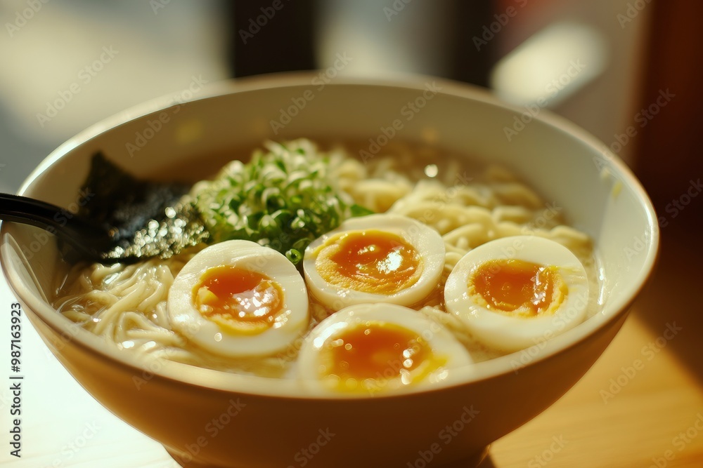 homemade ramen with eggs and noodles , ai homemade ramen with eggs and noodles , ai