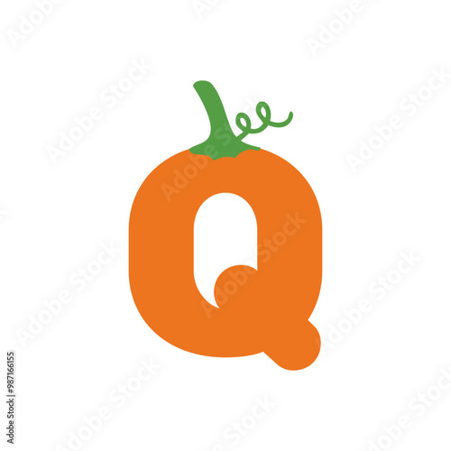 Logo con letra inicial Q con forma de calabaza para tarjetas y felicitaciones de Halloween o del Día de Acción de Gracias