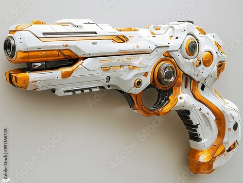 Futuristic Weapon Concept: White and Gold Handgun