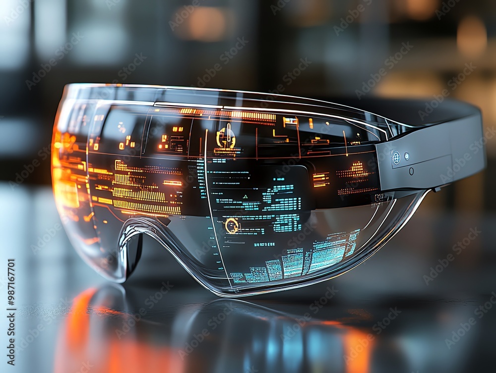 Futuristic glasses with digital interface and data displays. Futuristic glasses with digital interface and data displays.