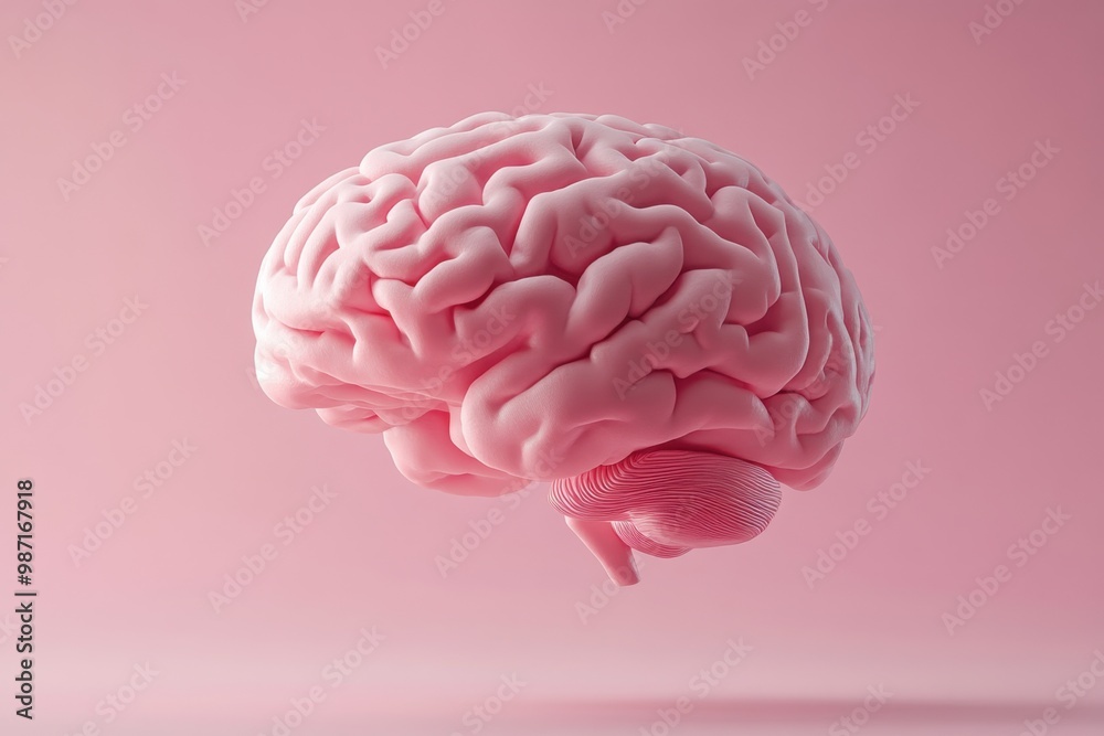 3d render pink brain on pink plain background minimal style. 3d render pink brain on pink plain background minimal style.