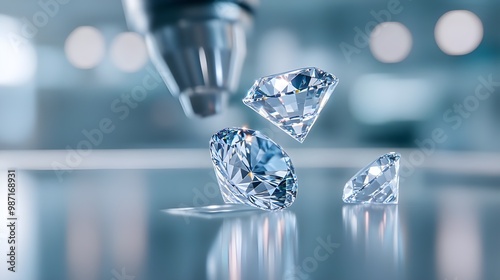 CVD diamond growth process with advanced machinery, where carbon atoms are meticulously deposited onto substrate to create flawless lab-grown diamonds, cutting-edge technology and precision