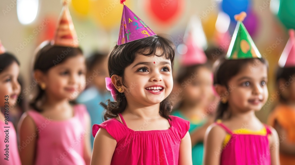 Fototapeta premium Happy indian kids children celebration birthday party