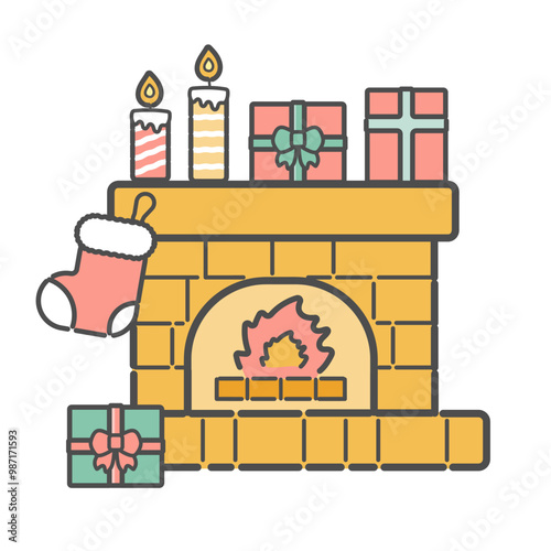 暖炉　クリスマス　イラスト
