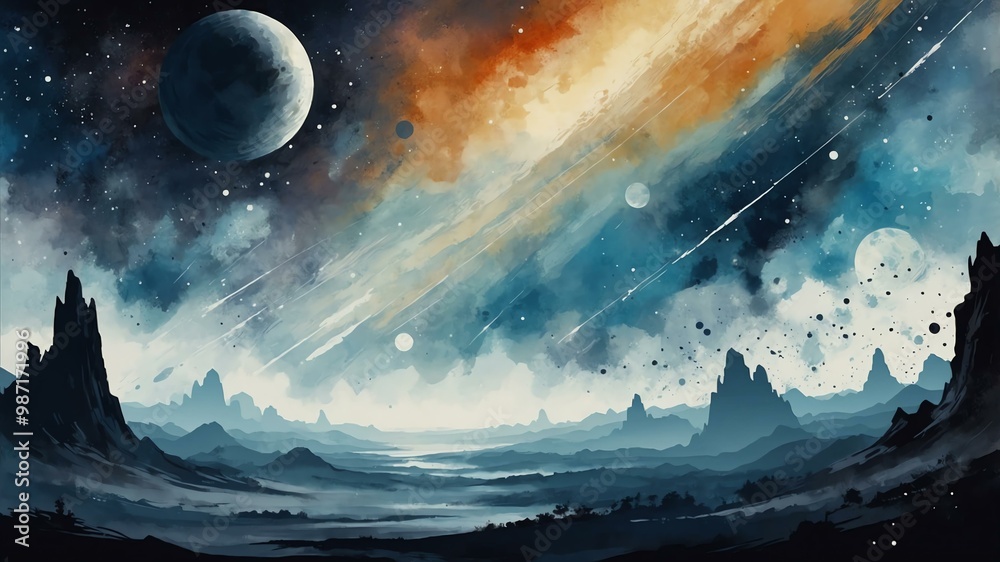 ink painting art of galactic scene flat surface background ink painting art of galactic scene flat surface background