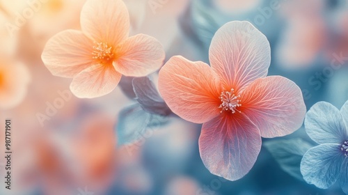 double exposure of delicate flowers on a blurred background creates a sophisticated botanical design for a banner with an exquisite touch