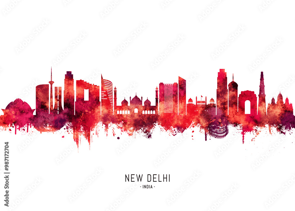 New Delhi India Skyline Red