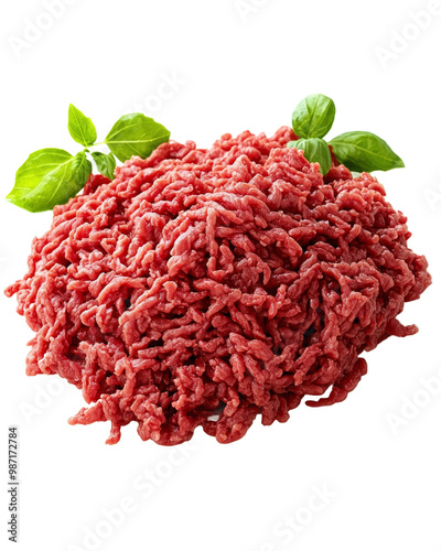 Raw minced beef on transparent background