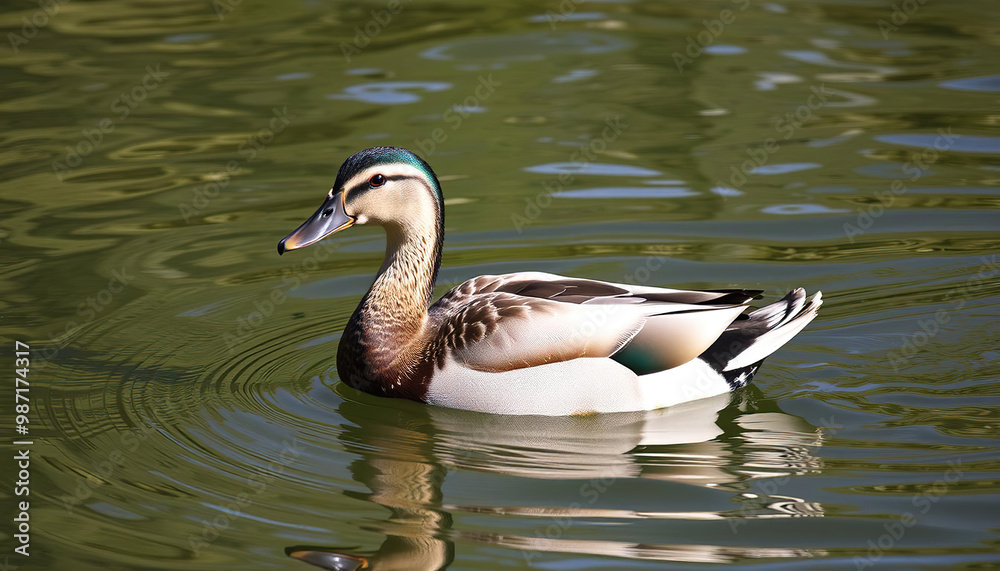 Single Duck Swimming in a Peaceful Pond Single Duck Swimming in a Peaceful Pond