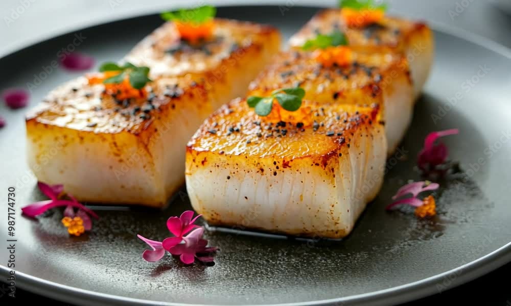 Seared Fish Filets with Garnish Seared Fish Filets with Garnish