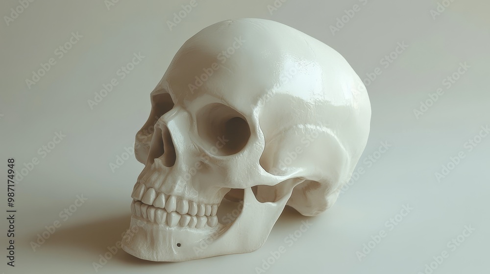 A white skull is sitting on a white background A white skull is sitting on a white background