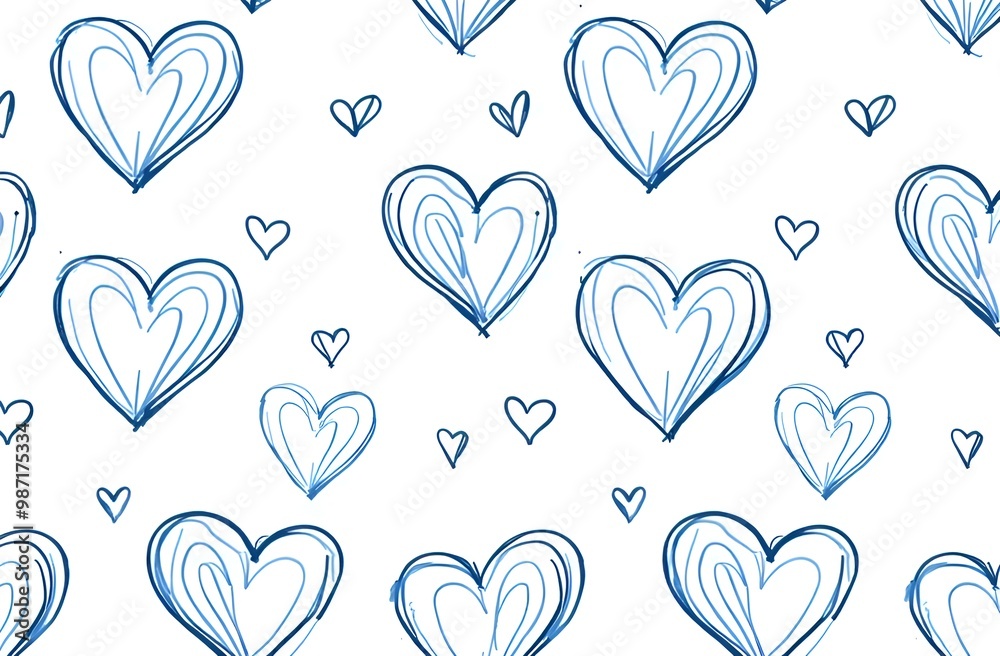 Seamless pattern with hearts, St. Valentine's background, heart pattern, paper wallpaper pattern, nice, blue and white, AI art work Seamless pattern with hearts, St. Valentine's background, heart pattern, paper wallpaper pattern, nice, blue and white, AI art work