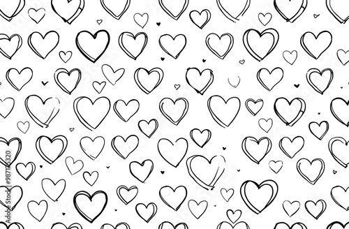 Seamless pattern with black hearts on white background, textile and paper pattern, holiday background, pattern, banner, St. Valentine decoration, love story, nice, AI art work