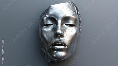 A silver face mask with a silver nose and mouth photo