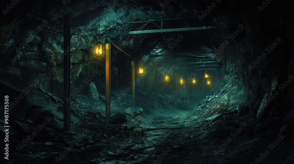custom made wallpaper toronto digitalA dark abandoned mine with flickering lanterns and a mysterious aura