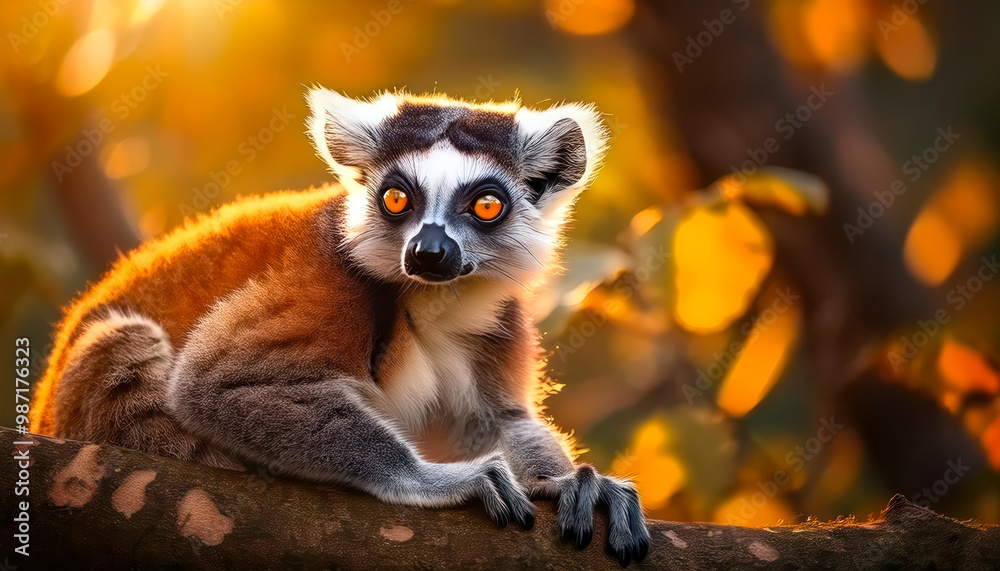 Obraz premium Ring-Tailed Lemur on tree in natural habitat 