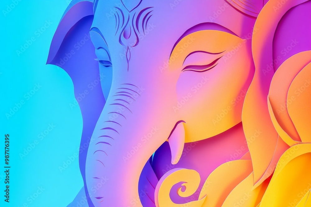 abstract background made from paper cut. Copy space over paper. paper layer shape form is the big Ganesh elephant head. Diwali festival of India concept abstract background made from paper cut. Copy space over paper. paper layer shape form is the big Ganesh elephant head. Diwali festival of India concept