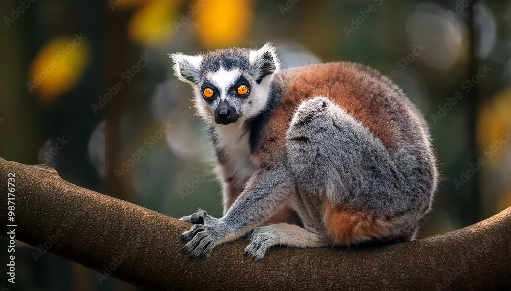 Fototapeta premium Ring-Tailed Lemur on tree in natural habitat 