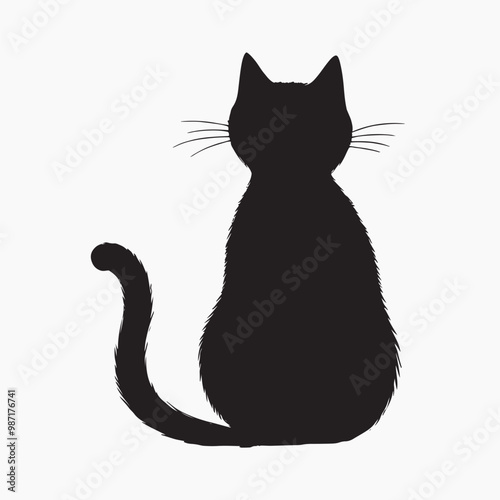 Silhouette black cat sitting alone