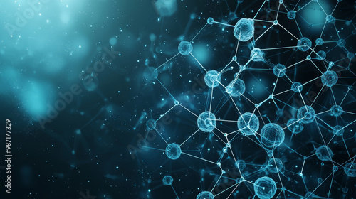 Abstract medical science background concept featuring interconnected molecules and particles, creating sense of depth and innovation in digital environment