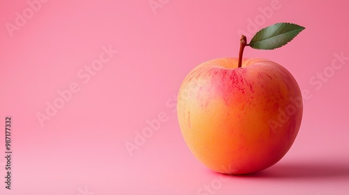 Single Apple on Pink Background.