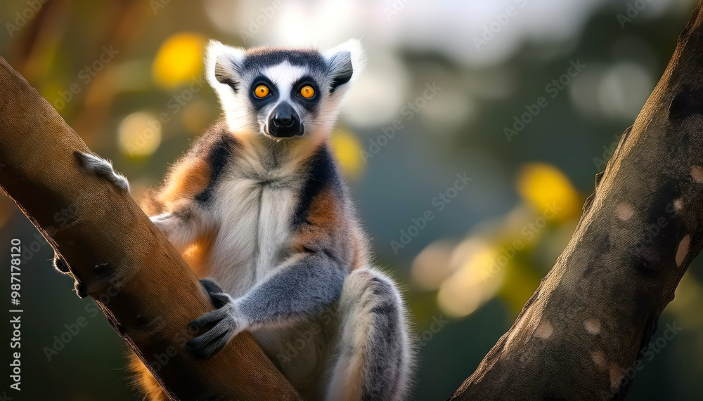 Obraz premium Ring-Tailed Lemur on tree in natural habitat 
