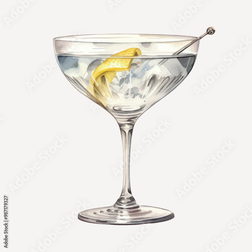 Elegant martini glass with lemon