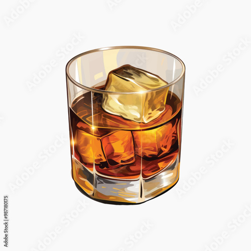 Whiskey glass with ice cubes
