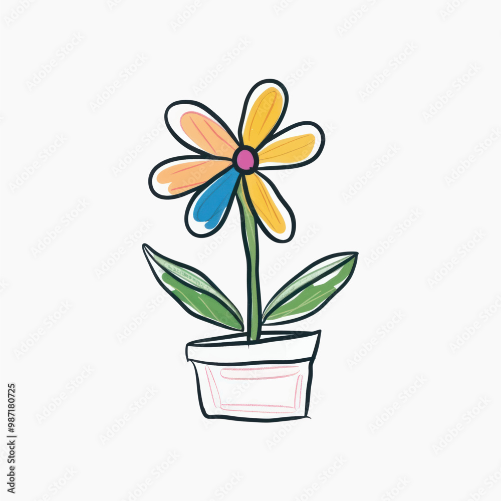 Obraz premium Colorful hand-drawn potted flower