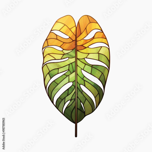 Colorful stained glass monstera leaf