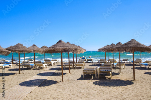 View of beach in sunny day in Malaga, Spain