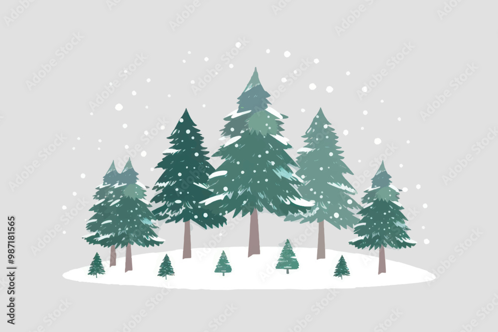 Obraz premium Snowy evergreen forest illustration