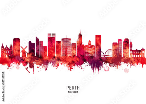 Perth Australia Skyline Red