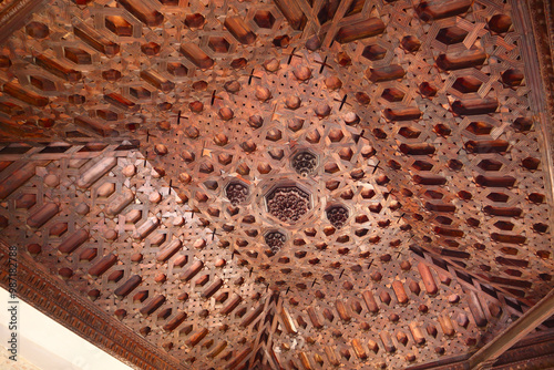 Wooden ceiling of Alcazaba - vintage fortess in Malaga, Spain photo