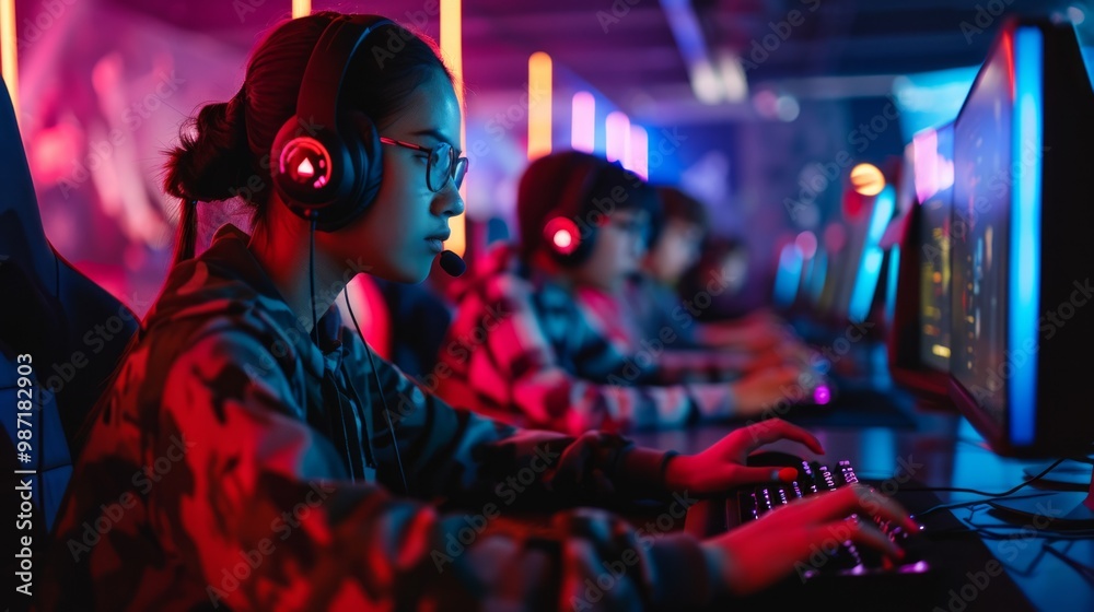 Professional esports players at an online game tournament. Neural network ai generated art Professional esports players at an online game tournament. Neural network ai generated art
