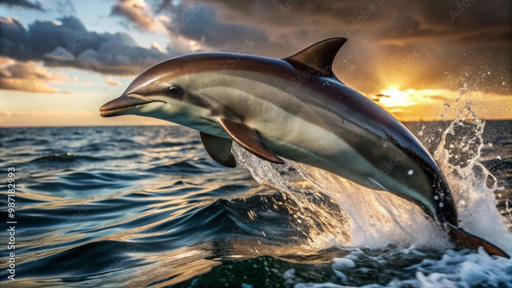 Fototapeta premium two dolphins jumping in water