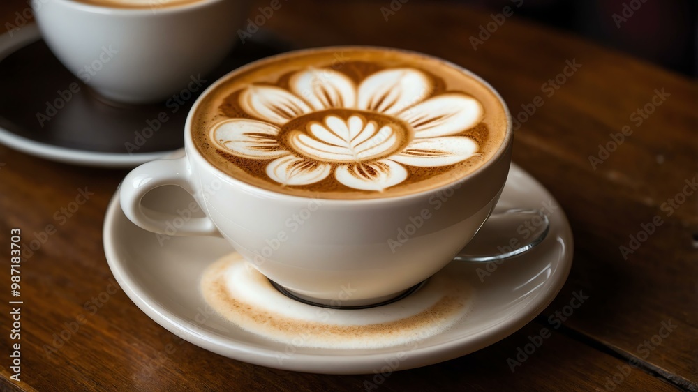 intricate latte art flower design on a creamy cappuccino, ad concept or background intricate latte art flower design on a creamy cappuccino, ad concept or background