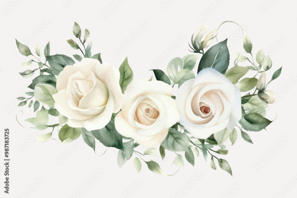 Elegant watercolor white roses Elegant watercolor white roses