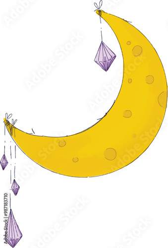 Cartoon cute cozy crescent with crystals