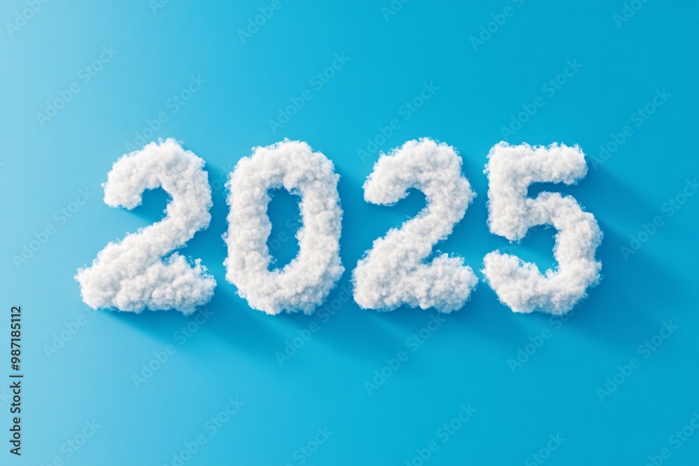 Cloud number 2025 on blue background Cloud number 2025 on blue background