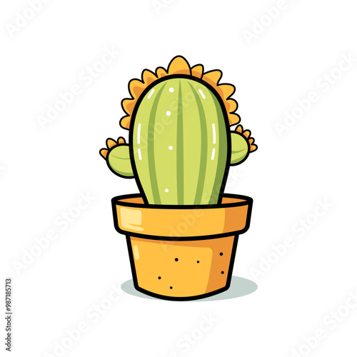 Cactus, Cartoon Style  Simple Flat Illustration With White Background