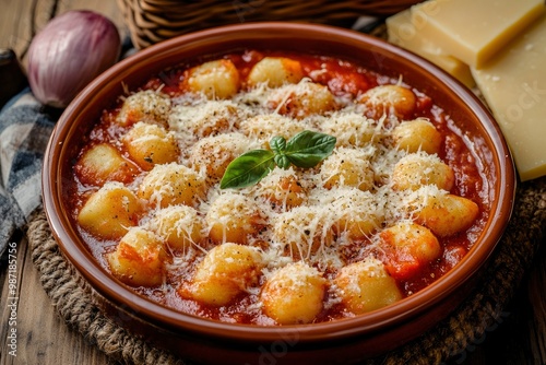 Wallpaper Mural Dish of typical italian potato gnocchi with tomato sauce and cheese, ai Torontodigital.ca
