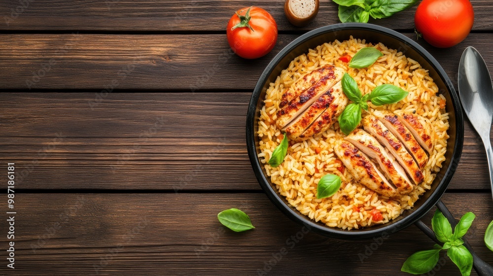 Grilled Chicken with Rice and Fresh Tomatoes Grilled Chicken with Rice and Fresh Tomatoes