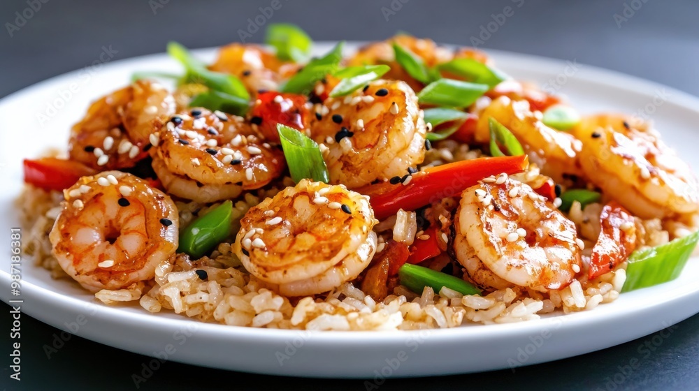 Shrimp Stir Fry with Rice and Colorful Vegetables Shrimp Stir Fry with Rice and Colorful Vegetables