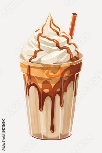 Creamy caramel milkshake with straw