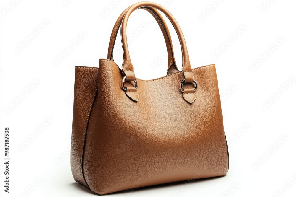 Women's leather handbag on white background, tote style Women's leather handbag on white background, tote style