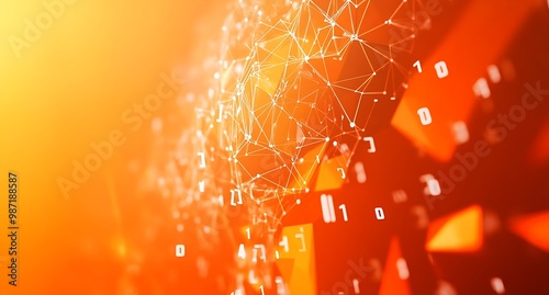 Numbers, network of connections with globe over orange background