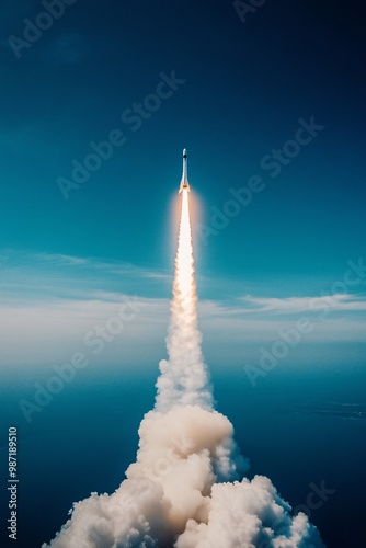 Rocket Launch in Blue Sky